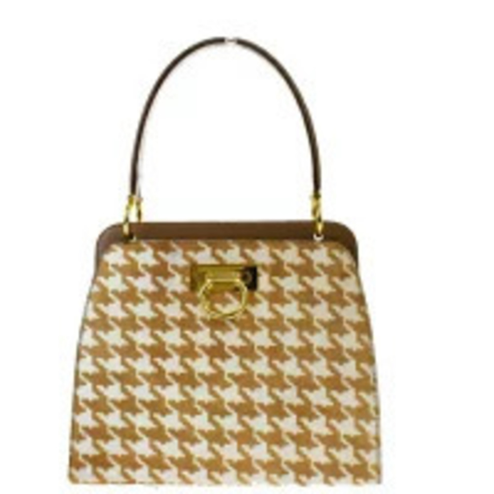 Celine Handbag houndstooth brown calfskin leather